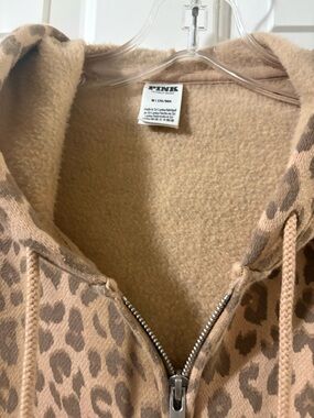 PINK Victoria's Secret Tan Leopard Sherpa-Lined Zip Hoodie